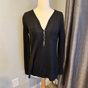 Armani Exchange Black V-Neck 3 Button Shirt